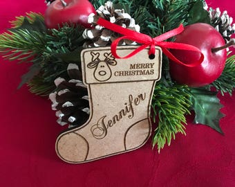 Personalized Christmas Wood Stocking Tags Christmas gift tags Christmas labels Present tags Name Ornament Engraved tags Stocking Sets Custom