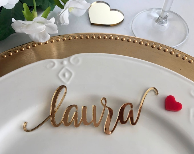 Gold Wedding Place Cards Personalized Acrylic Laser Cut Names Place name settings Guest name tags Wedding Signs Calligraphy Modern New Font
