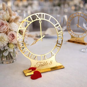 Clock Table Number Holder, Gold Acrylic Wedding Centerpiece