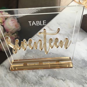 Wedding Table Numbers Clear Acrylic Table Signs Laser Cut Letters Table Centerpieces Freestanding Number Holder Reception Party Decorations