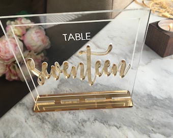 Wedding Table Luxury Numbers Custom Wedding Sign Gold Decorations Table Centerpieces Clear Acrylic Tags Standing Numbers Table Number Holder