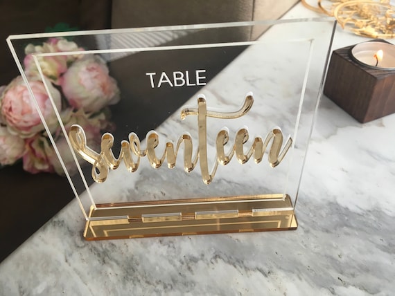 Wedding Table Numbers Clear Acrylic Table Signs Laser Cut Letters Table Centerpieces Freestanding Number Holder Reception Party Decorations