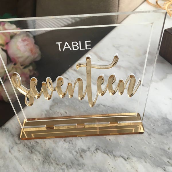 Wedding Table Luxury Numbers Custom Wedding Sign Gold Decorations Table Centerpieces Clear Acrylic Tags Standing Numbers Table Number Holder