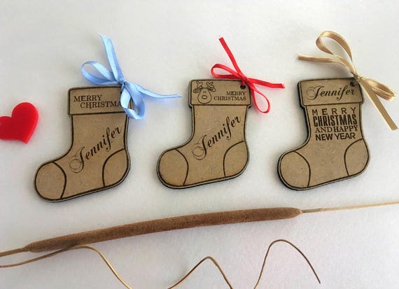 Personalized Wood Stocking Gift Name Tags Custom Engraved Ornaments Christmas 2025 Present Decor Xmas Decorations Hanging Gift Name Tags