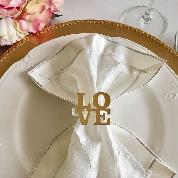 Love napkin ring holders Personalized wedding napkin rings Valentines day table decor Love sign Custom gold napkin rings Bridal shower decor