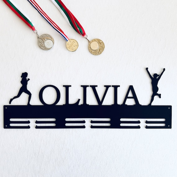 Personalized Running Medal Holder Custom Name Gift for Women Metal Medal Display Rack Sports Awards Runner Gift Athlete Race Run, Any COLOR