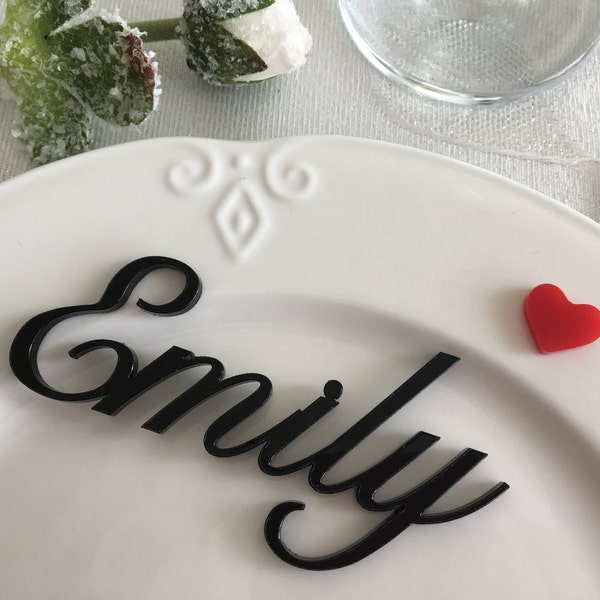 Personalized wedding place cards Laser cut names Black Wedding sign Table place Guest names Laser cut name signs Laser cut words for wedding