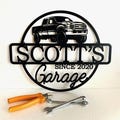 Personalized Metal Garage Sign – Custom Name Plaque, Wall Art, Housewarming Gift, Est. Year, Man Cave, Dad’s Gift, Mechanic Workshop Decor product logo