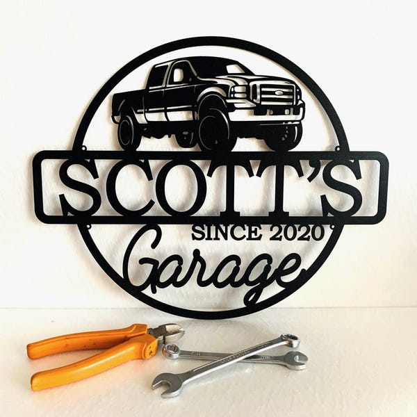 Insegna in metallo personalizzata per garage, decorazione su misura per officina meccanica, possibilità di personalizzazione del design.