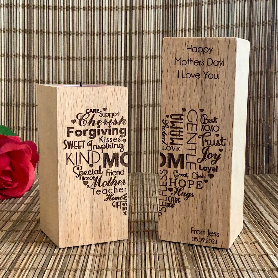 Custom Mother's Day Gift Personalized Wooden Candle Holders