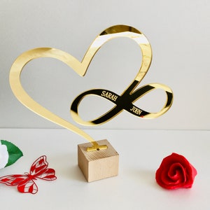 Personalized Heart Infinity Sign – Love Symbol on Wood Stand – Custom Wedding Gift for Couple – Valentine’s Day – Mr & Mrs Sweet Table Decor
