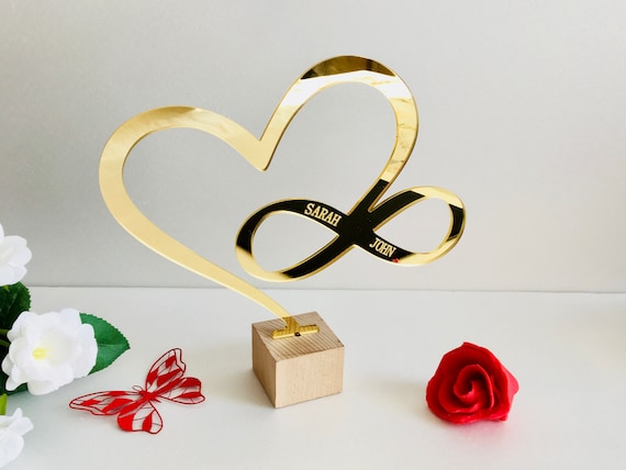 Personalized 2 Names Heart Infinity Sign Love Symbol on Stand Wedding Gift for Couple Valentines Day Custom Sign Mr & Mrs Sweet Table Decor