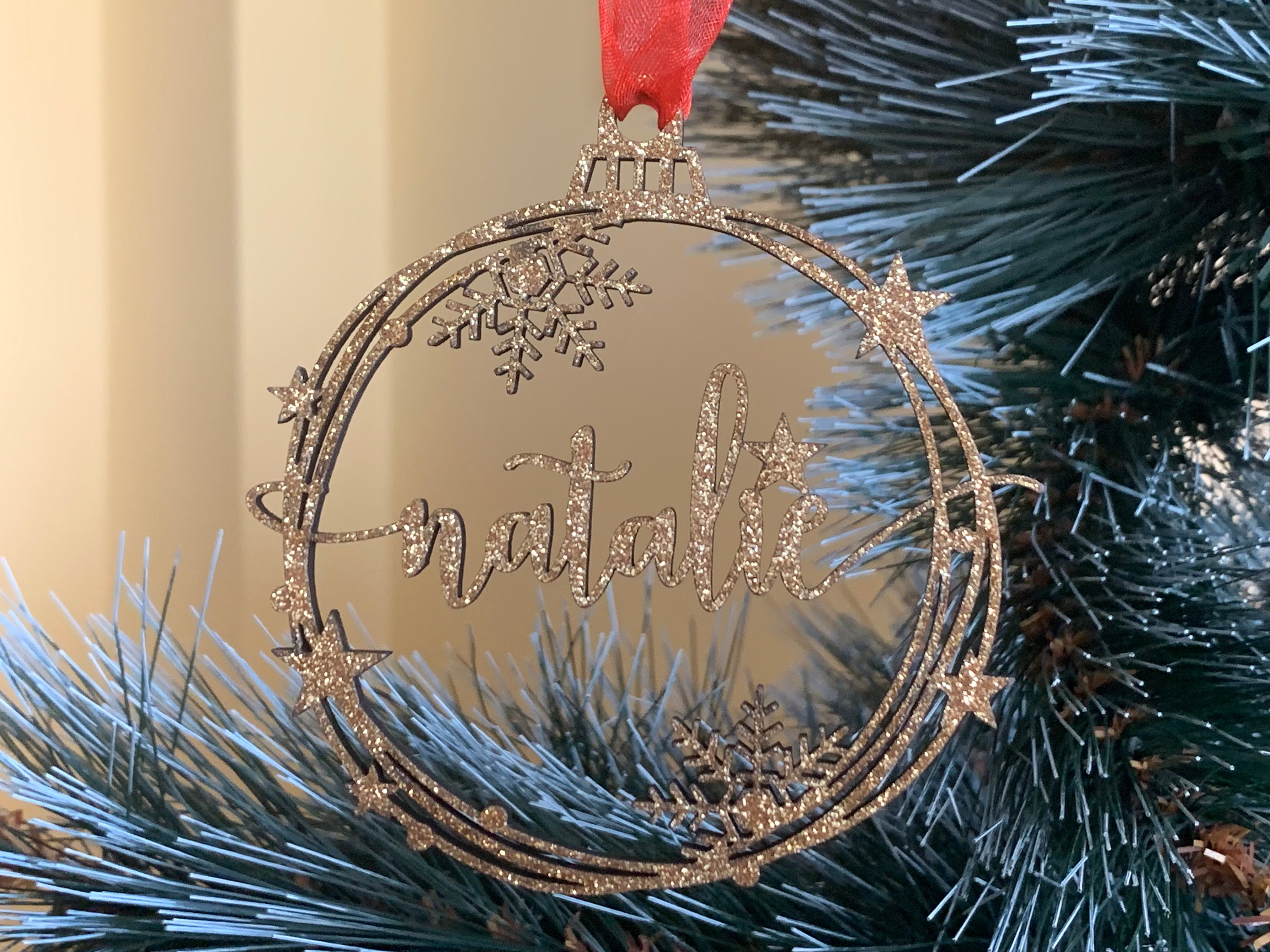 Personalized Christmas Tree Ornament Custom Name Modern Holiday Decorations  Laser Cut Names Xmas Bauble Gift for Family, Gift Name Tags 2023