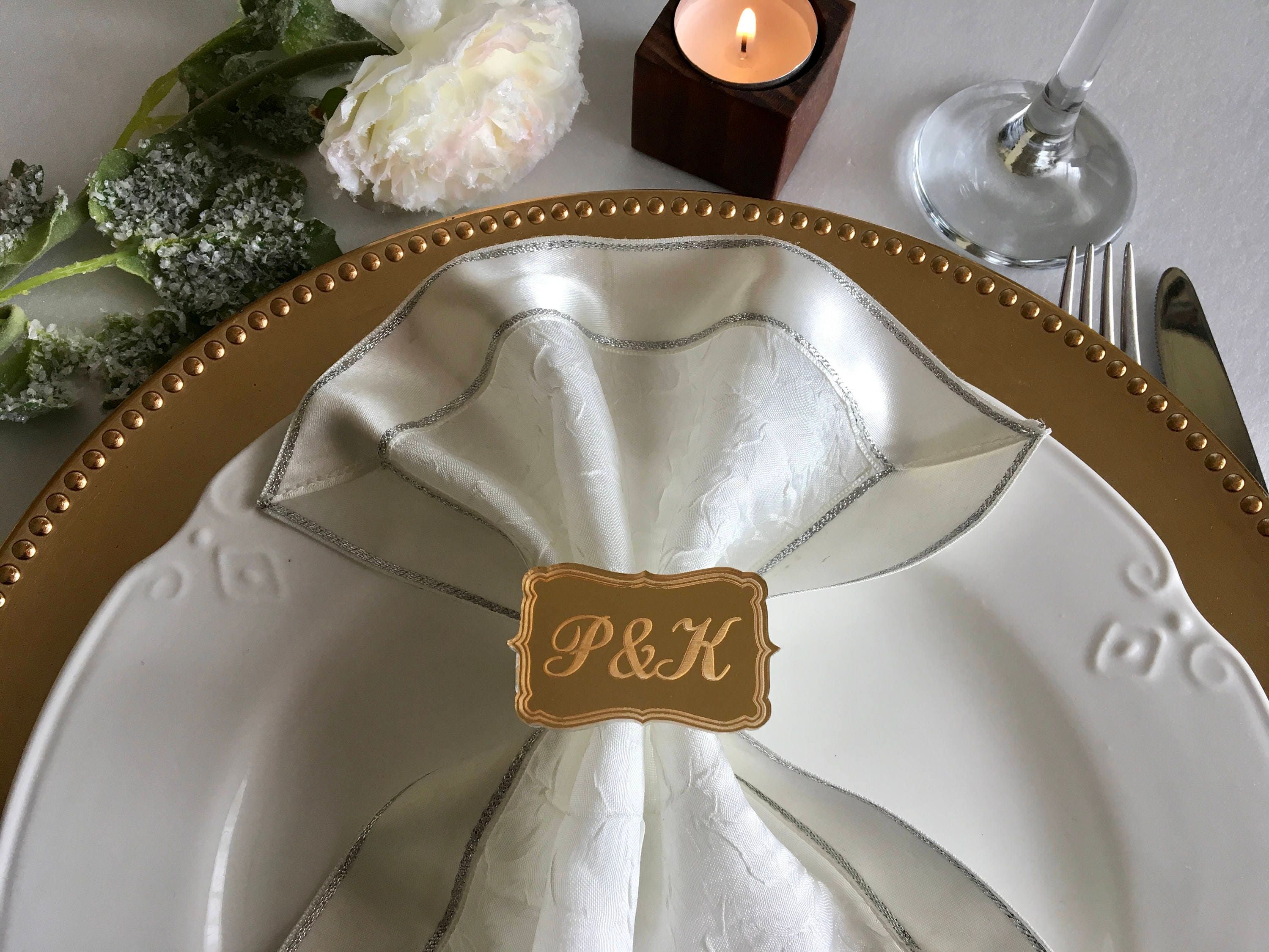 Personalized Initials Engraved Wedding Napkin Rings Luxury Napkin