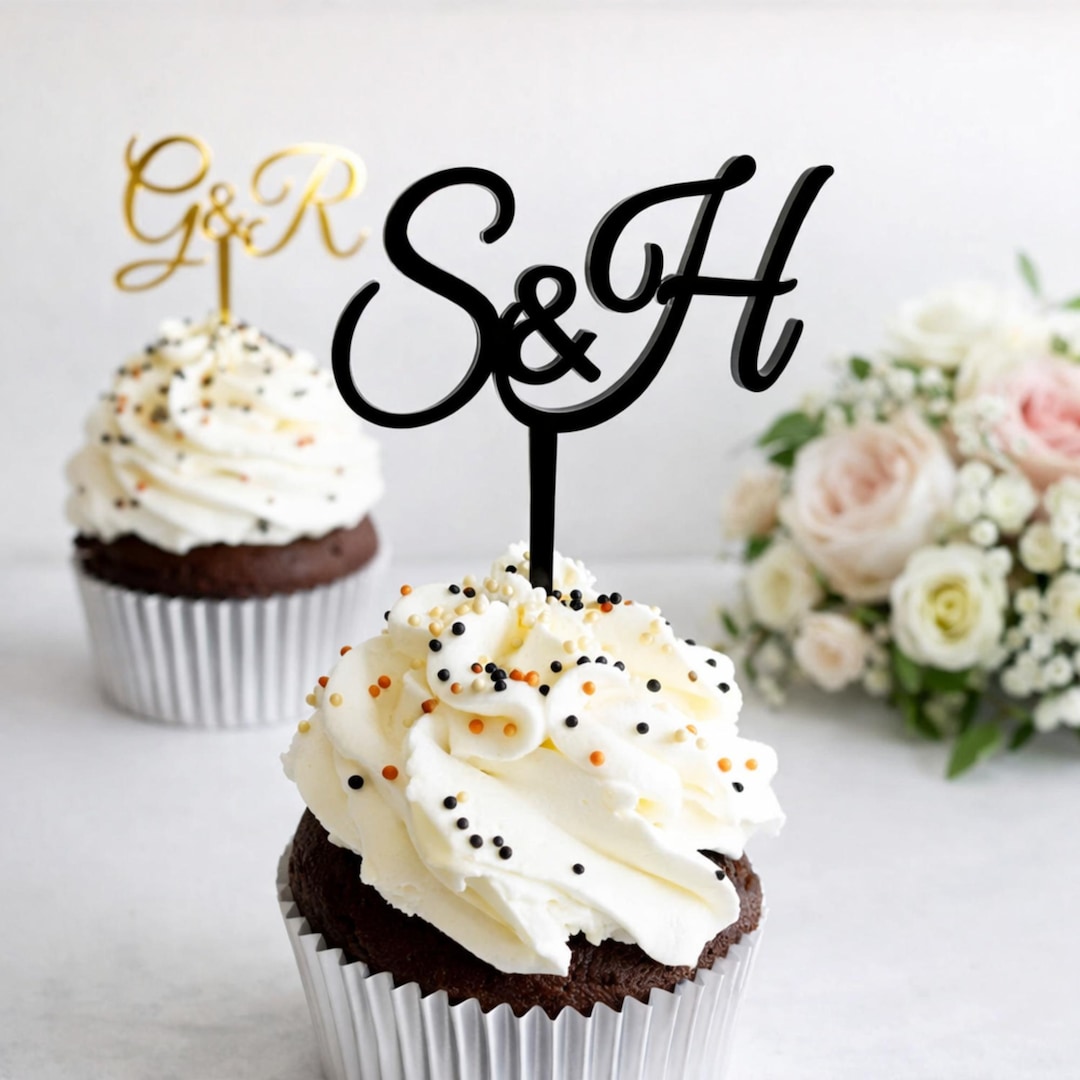 Custom Initials Cupcake Toppers for Wedding - Personalized Monogram ...