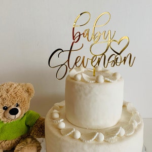 Personalized Baby Name Cake Topper Custom Welcome Baby Shower Decorations Calligraphy Birthday Heart  Boy or Girl Table Centerpiece, Script