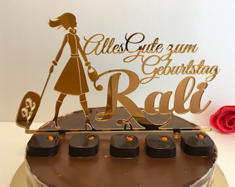 Custom Birthday Cake Topper - Personalized Name & Age – Woman Silhouette - Travel Theme