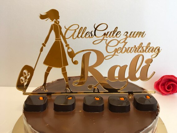 Personalized Name & Age Cake Topper Custom Order Happy Birthday Girl Silhouette Travel Theme Elegant Design, Any Name, Any Color, Any Age