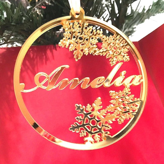 Personalized Christmas Acrylic Ornaments Gold Mirror Bauble Christmas Dinner Decor Name Tree Decorations Xmas Winter Wedding Holiday Gifts