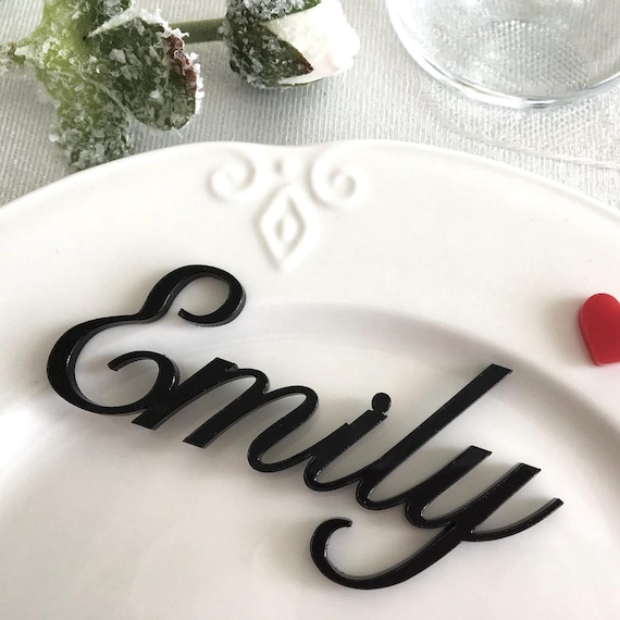 Personalized wedding place cards Laser cut names Black Wedding sign Table place Guest names Laser cut name signs Laser cut words for wedding