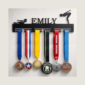 Personalized Swimming Medal Holder with Name, Metal Awards Rack for Girls, Custom Design