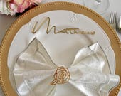 Personalized laser cut names Custom guests place cards Calligraphy Wedding place settings Shopping script font Cursive signature handwriting