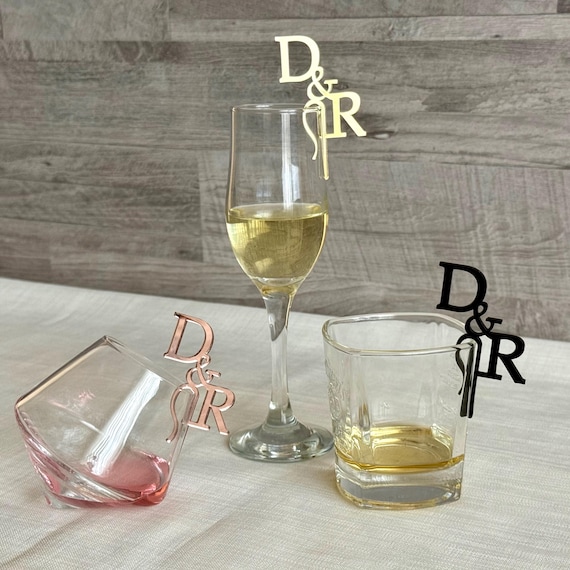 Custom Drink Glass Charms - Personalized Initial Wine Glass Charms - Monogram Drink Markers - Bride & Groom Initials Cocktail Drink Markers