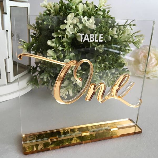 Personalized Wedding Table Numbers - Custom Table Number Holders - Calligraphy - Gold Wedding Sign - Table Centerpiece - Script Table Number