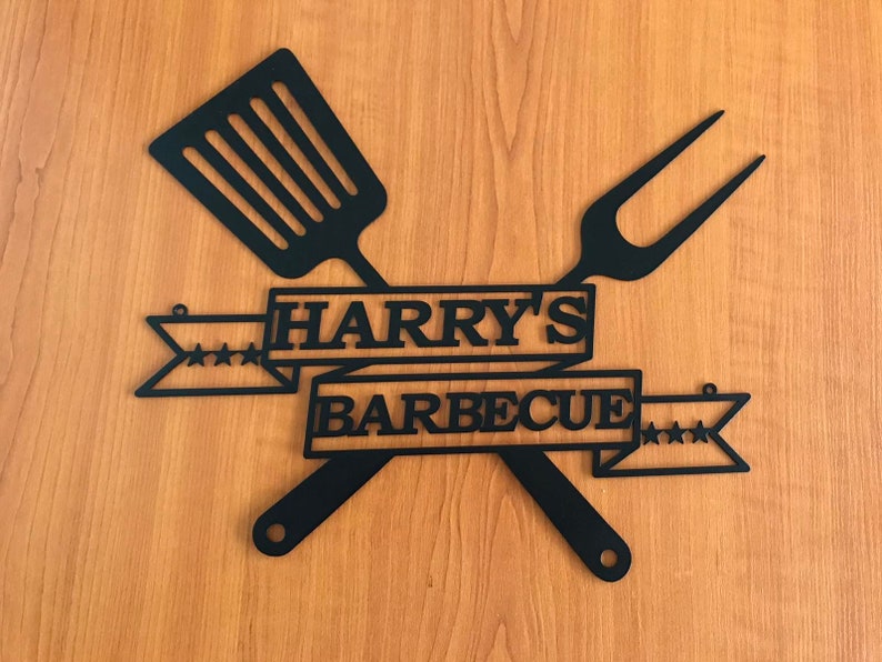 Personalized BBQ Grill Name Sign Custom Metal Wall Art Etsy