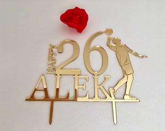 Volleyball Theme Cake Topper Sports Personalized Any Name Custom Age 20th 30th Volleyball player Boy Happy Birthday Party Gift for Him 40th