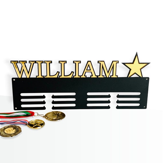 Luxury Medal Hanger Personalized Metal Medal Holders Custom Name and Star Medal Display Rack for Awards Gift for Winner Any Color, Any Sport