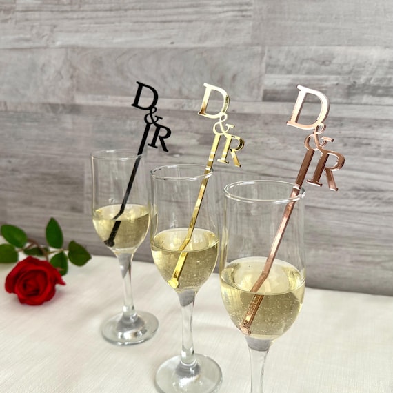 Custom Initial Drink Stirrers - Personalized Wedding Cocktail Stirrers  - Swizzle Sticks - Drink Tags for Any Event - Bride & Groom Initials