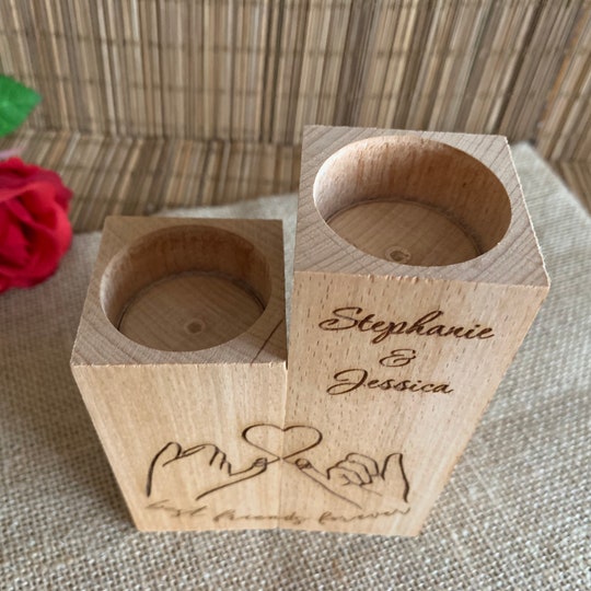 Best Friends Forever Personalized Wooden Candle Holder Custom Names