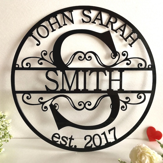 Personalized Last Name Family Sign Metal or Acrylic, Initial Split Letter Wedding Gift, Custom Names and Est. Year, Wall Hanging Monogram