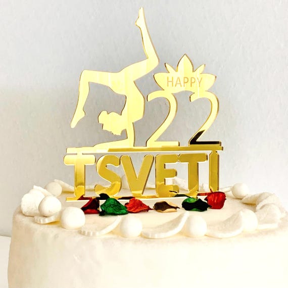 Personalized Yoga Name and Age Cake Topper Custom Women's Yoga Decorations Happy Birthday Girl Silhouette Table Centerpieces, Namaste, Lotus
