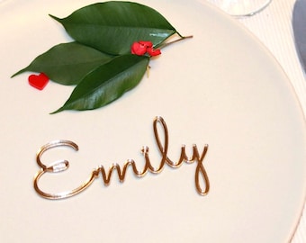 Wedding Place Cards – Laser Cut Name Settings – Guest Name Tags – Gold Wedding Signs – Wooden Table Place Names – Wedding Centerpiece Decor