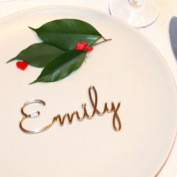 Wedding place cards Name place settings Laser cut names Wedding table place Guest names Gold wedding signs Wedding centerpiece Wooden names
