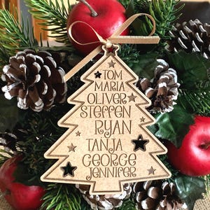 Personalized Wooden Family Christmas Trees - Christmas 2025 - Engraved Hanging Ornaments - Family Names, Holiday Gift, Wood Trees Kids Names