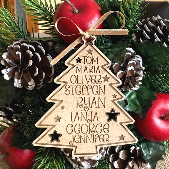 Personalized Wooden Family Christmas Trees - Christmas 2025 - Engraved Hanging Ornaments - Family Names, Holiday Gift, Wood Trees Kids Names