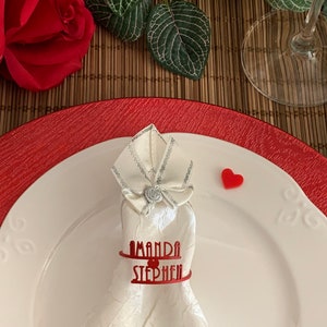 Personalized Napkin Ring Holders and Heart- Custom Double Name - Valentine's Napkin Rings - Sweetheart Table Decor - He and She, Mr and Mrs