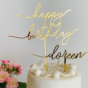Personalized Name Cake Topper Happy Birthday Sign Custom Name Birthday Party Table Decorations Customized Mirrored Topper Cake Centerpiece