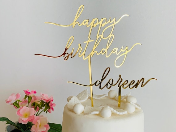 Personalized Name Cake Topper Happy Birthday Sign Custom Name Birthday Party Table Decorations Customized Mirrored Topper Cake Centerpiece