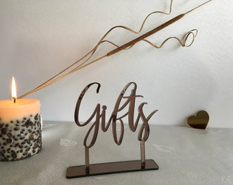 Gifts Table Sign Birthday Calligraphy Freestanding Personalized Wedding Laser Cut Custom Acrylic Reception Presents Baby Bridal Shower Gift