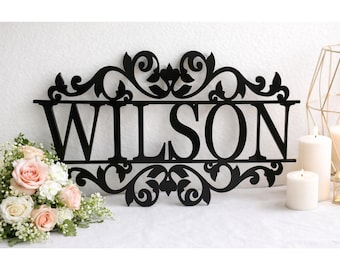 Personalisierte Metall Familie Name Zeichen, Laser geschnitten Monogramm Wanddekor