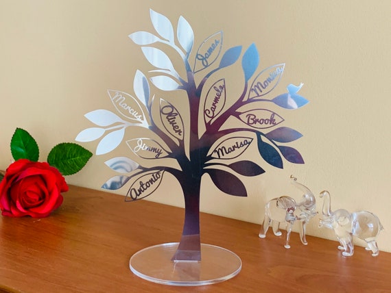 Personalized Family Name Tree Freestanding Ornament Custom Laser Cut Names Keepsake Art Home Decor Mothers Day Gift Birthday Gift for Mom