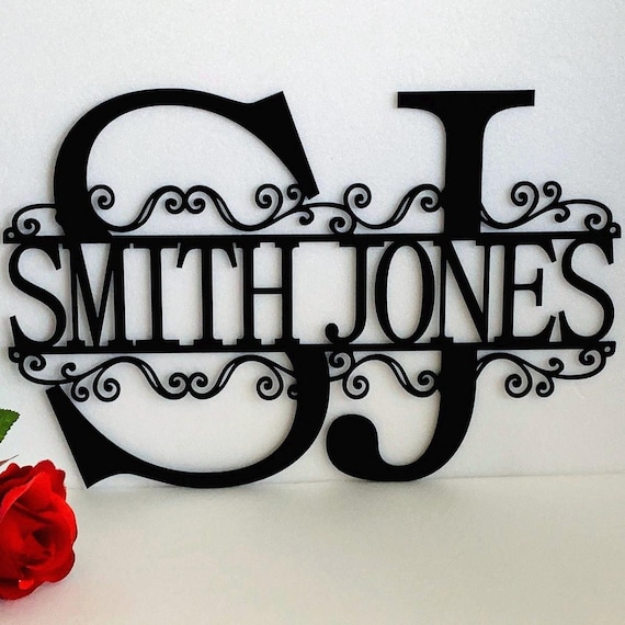 Personalized Split Monogram Name Sign Custom 2 Names Split Letters Metal Wall Art Hanging Sign Housewarming Gift Anniversary Gift Door Sign