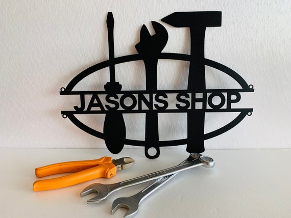 Personalized Metal Garage Sign Custom Name Work Shop Metal Wall Art Housewarming Home House Decor Man Cave Dad's Grandpas Gift for Mechanic