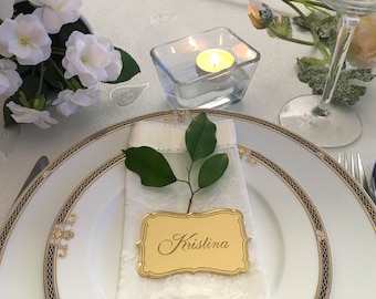 Personalized Wedding Place Cards, Dinner Party Names, Mirrored Acrylic Tags