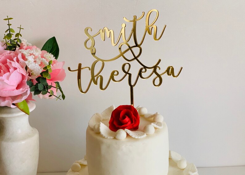 Personalized Wedding Cake Toppers First Names With Heart Bride Etsy