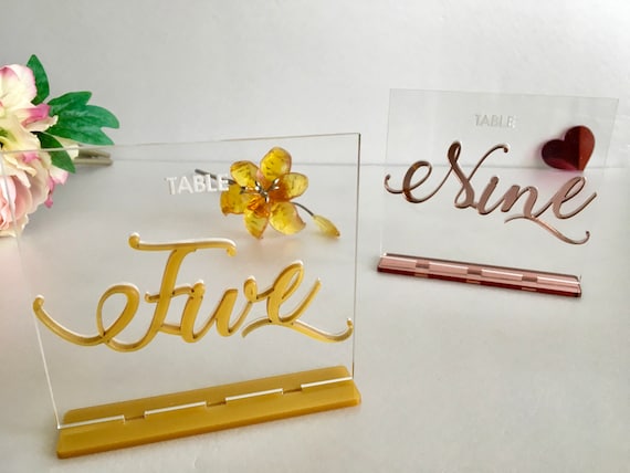 Personalized Rose Gold Table Numbers for Weddings Gold Matte Clear Acrylic Engraved Wedding Signs Elegant Number Holders Modern Party Decor
